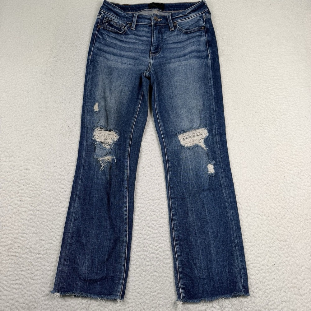 Buckle Black Fit No 53 Cropped Straight Jeans Size 26x28 Dark Distressed Raw Hem